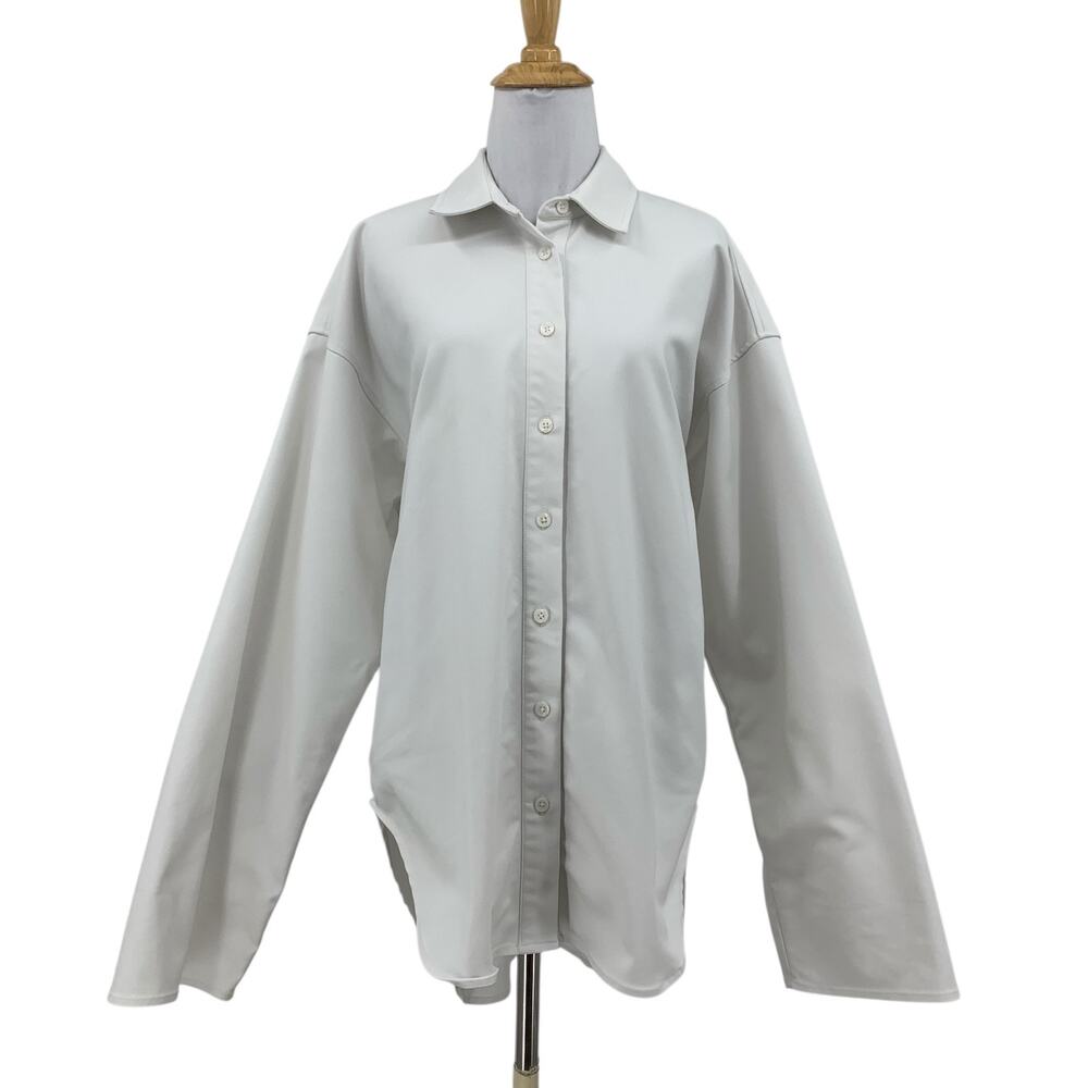 Good American Shirt Womens 1/2 White Tabbed oplin Oversized Midweight High Low